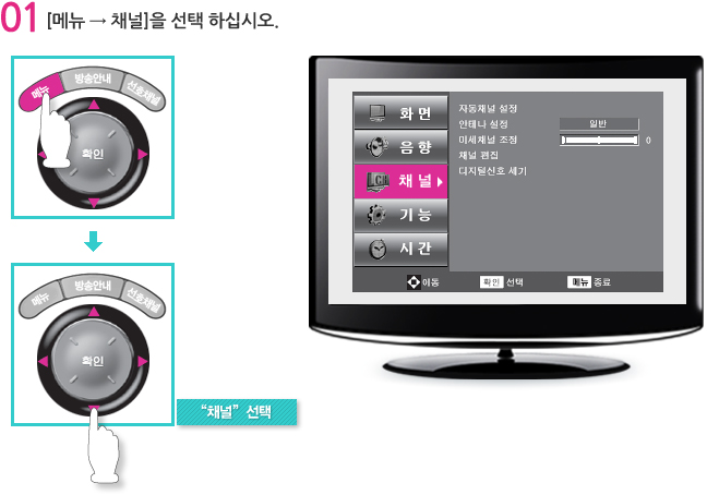 [메뉴→채널]을 선택 하십시오.